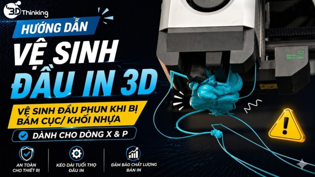 Hướng dẫn vệ sinh đầu in 3d, đầu phun máy in 3d khi gặp hiện tượng bám cục/khối nhựa cho dòng X và P